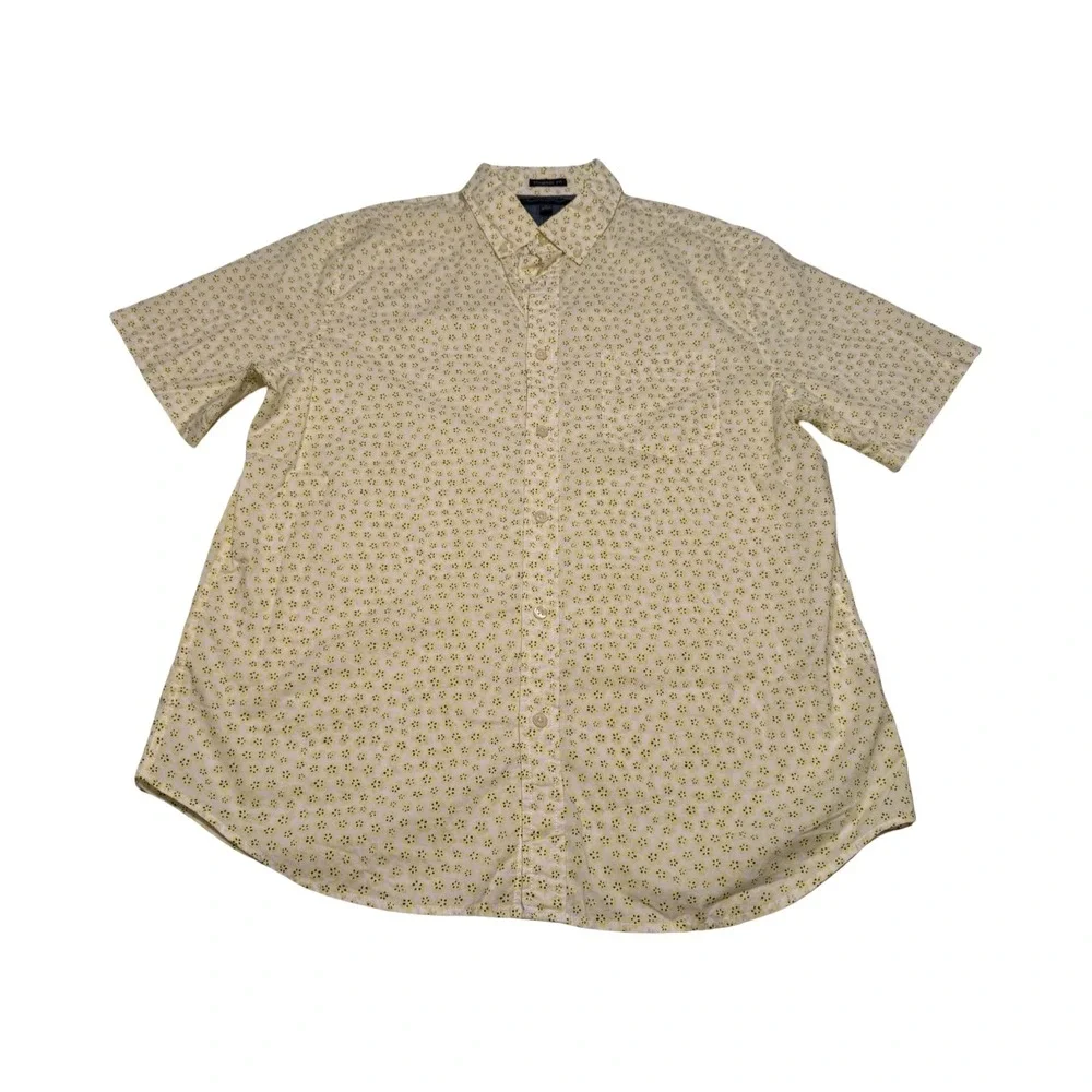 Banana Republic Mens L Short Sleeve Floral Button Down Shirt Standard Fit Yellow